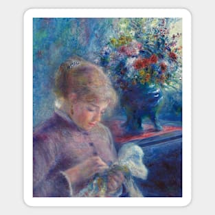 Young Woman Sewing by Auguste Renoir Magnet